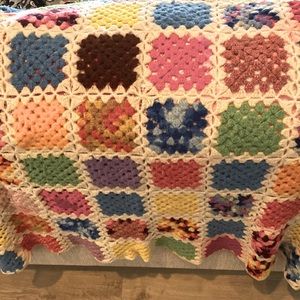 Vintage handmade afghan, square blocks. 43x49 inches